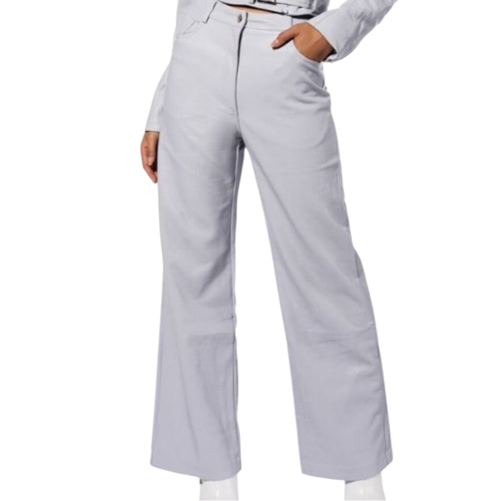AKIRA "Be About It" Vegan Leather Wide Leg Pants in Light Purple Size Medium